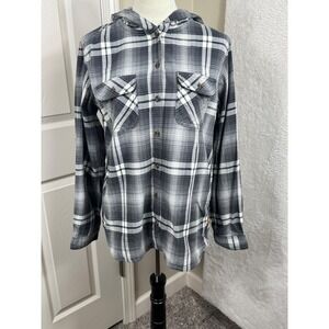 Carhartt Women's S Hooded Flannel Shirt Plaid Button Up Long Sleeve Top Outdoor